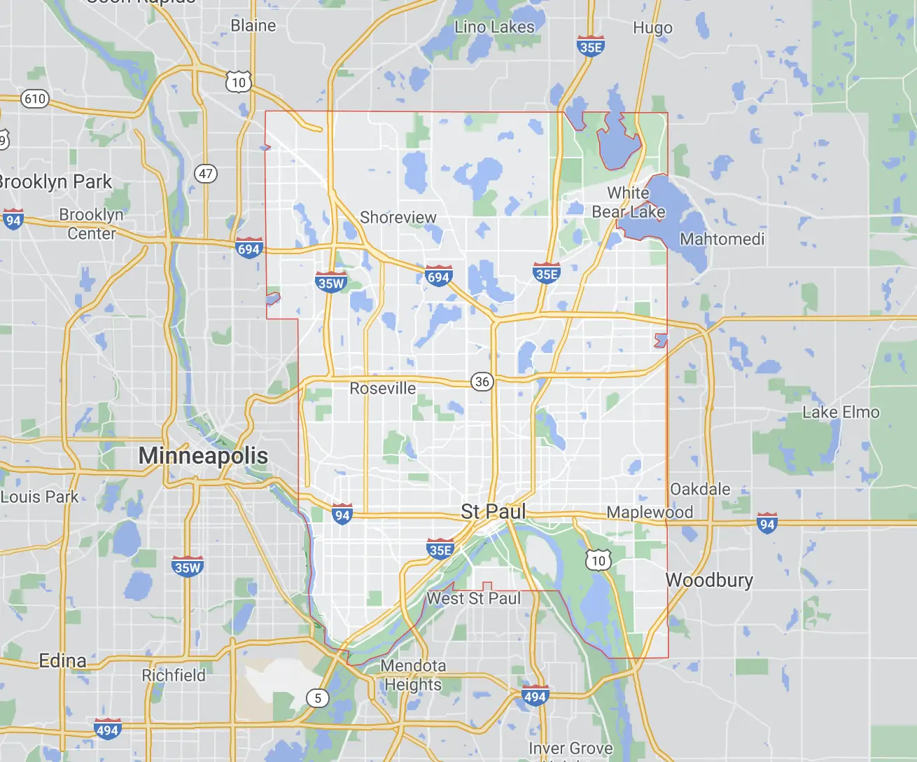 An outline of 4Front Energy's Ramsey County service area in a virtual mapping tool.