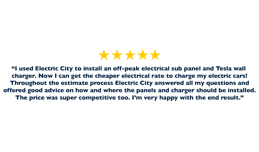 A five-star review that is pleased with their result from a successful Install by Electric City