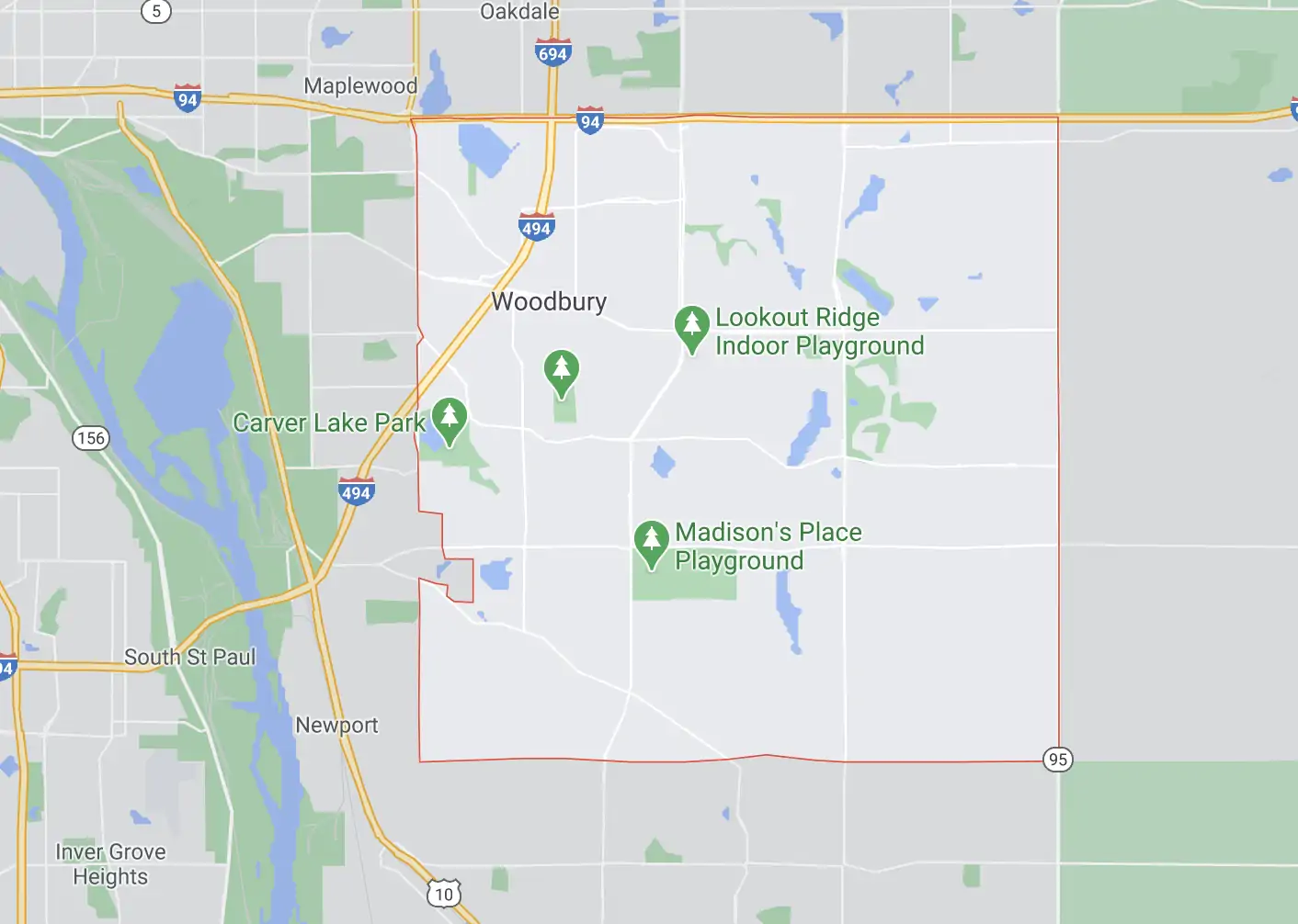 An outline of 4Front Energy's Woodbury service area in a virtual mapping tool.