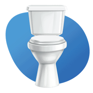 A picture of a white toilet with a blue background