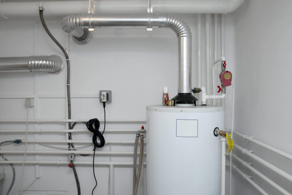 Upper half of boiler with piping visible
