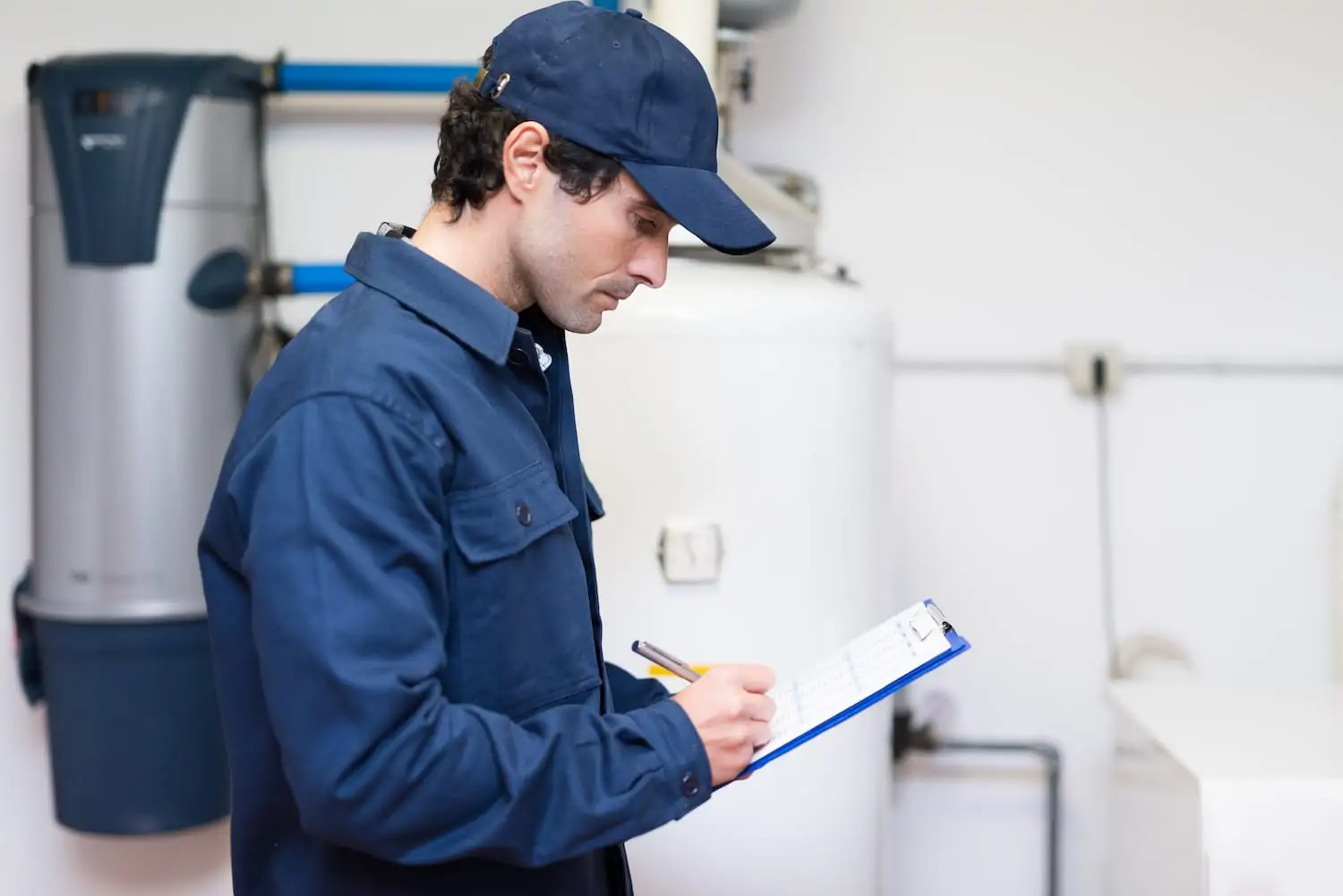 Technician servicing an hot-water heater