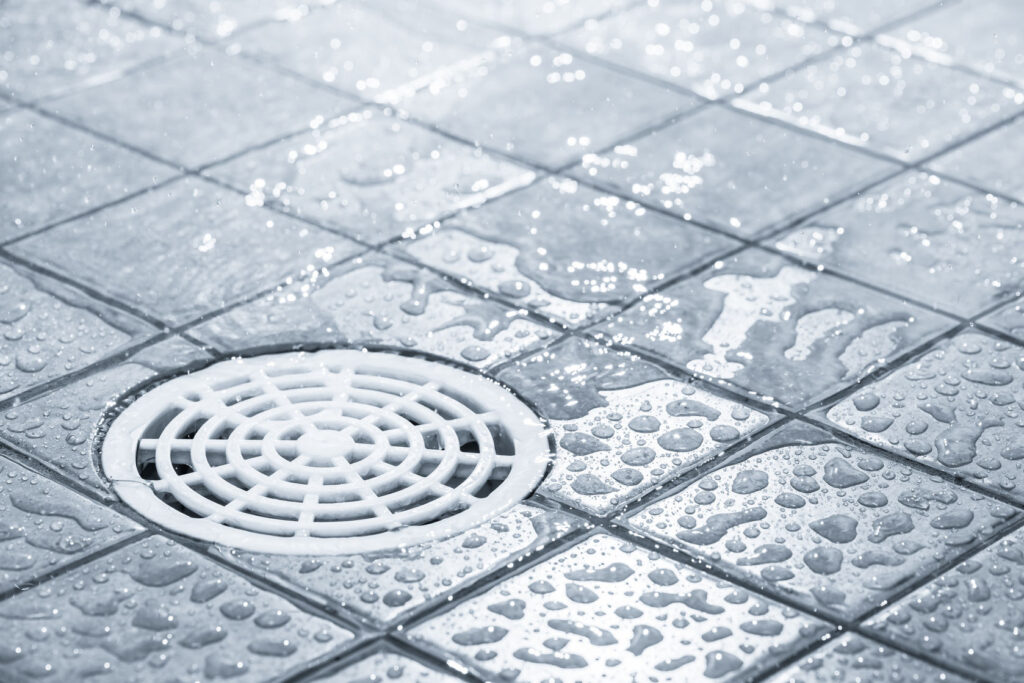 Closeup shower floor drain